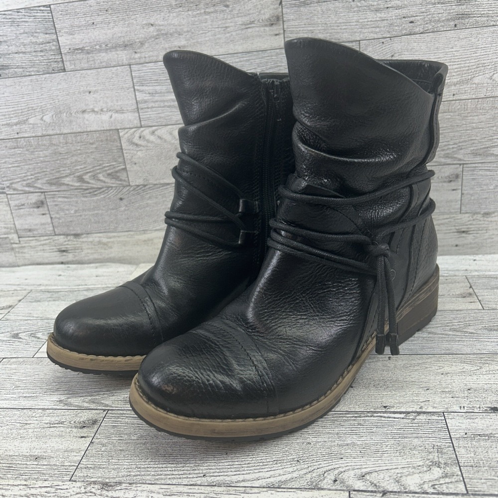 Women's Black Leather Ankle Boots with Wrap Detail